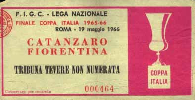 Biglietto Finale Coppa Italia Coppa Italia, è la 46ma volta per il Catanzaro che ha dalla sua 1 finale e 2 semifinali con Palanca capocannoniere.