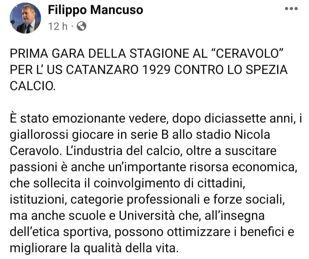 WhatsApp Image 2023 08 31 at 10.43.37 1 La politica applaude al successo delle Aquile, Fiorita - Mancuso: "Vittoria esaltante ed emozionante"