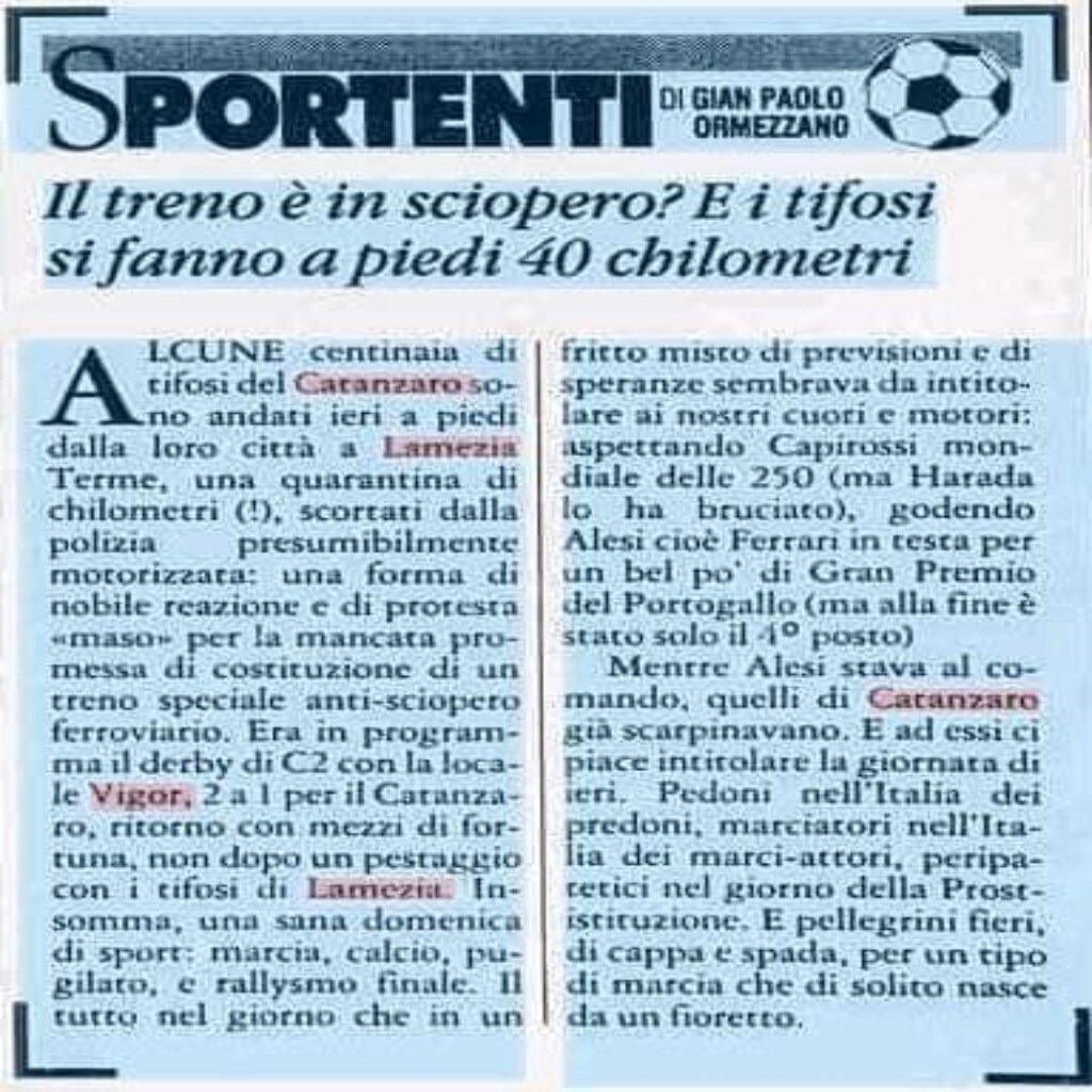 articolo 1 Ultras Catanzaro, 26 settembre 1993, 30 anni fa una trasferta che ha fatto storia