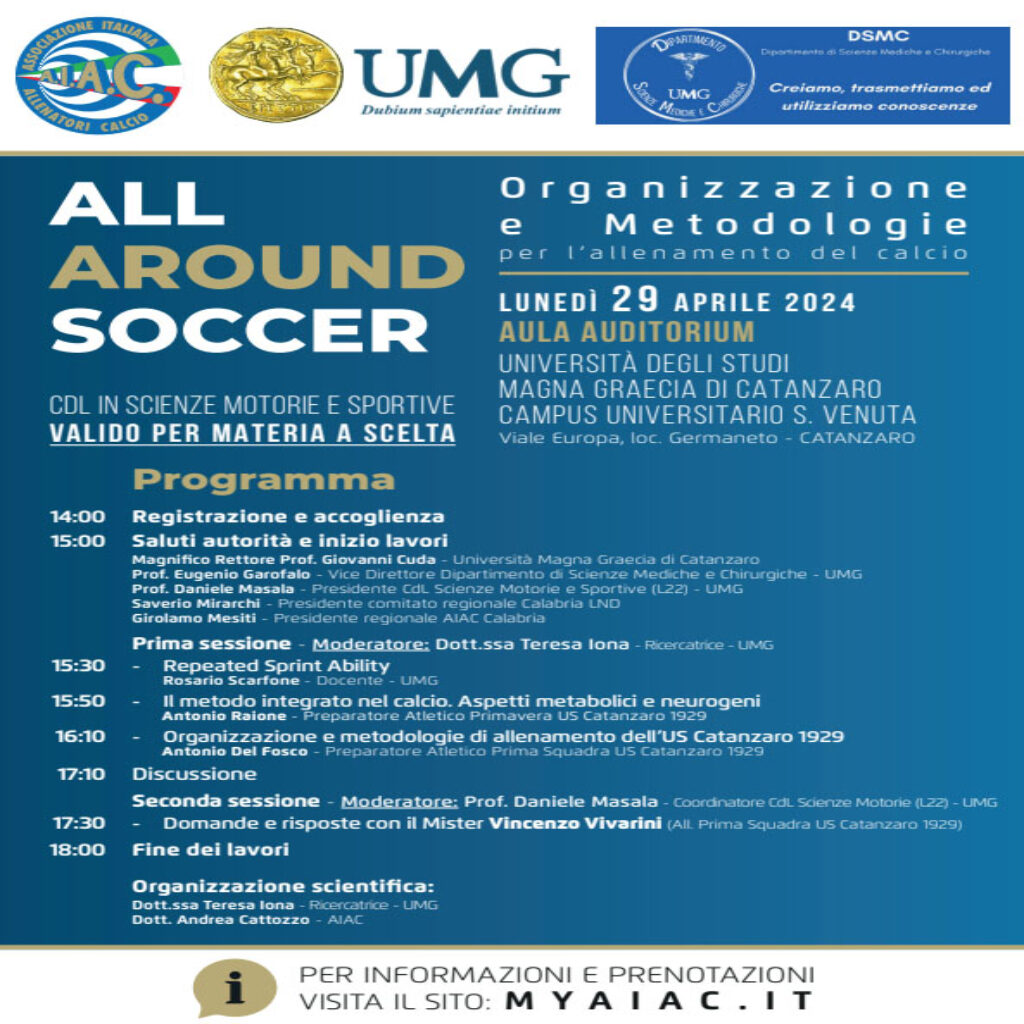 Vol Umg 2 "All around Soccer" (AIAC), a lezione all'UMG con Vincenzo Vivarini e Antonio Del Fosco