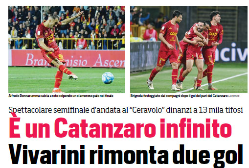 Corriere dello Sport art Il match del Ceravolo visto dalla stampa nazionale, un anno dopo Salerno, il Catanzaro si riprende la prima pagina del “Corriere dello Sport”