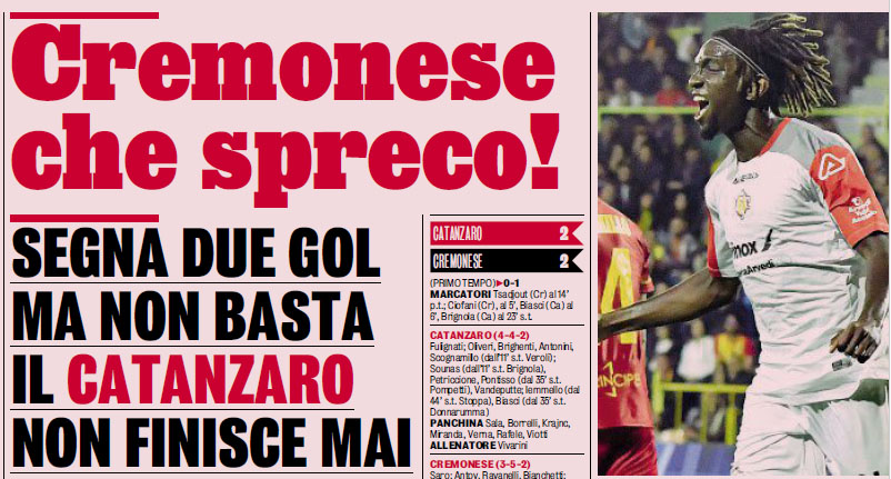 Gazzetta dello sport Il match del Ceravolo visto dalla stampa nazionale, un anno dopo Salerno, il Catanzaro si riprende la prima pagina del “Corriere dello Sport”