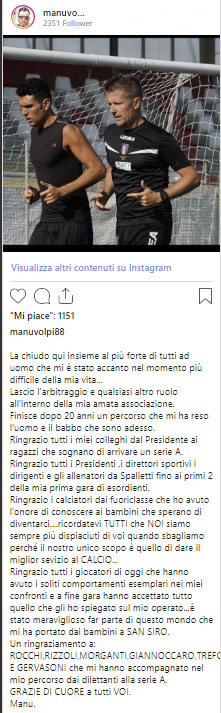 Volpi dimissioni Si dimette l’arbitro Volpi al termine di Cremonese – Pisa “Ho un problema serio”